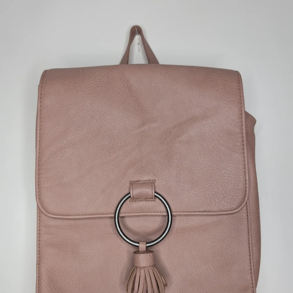 Universal Thread Women's Pink Blush Faux Leather Boho Mini Backpack with Tassle